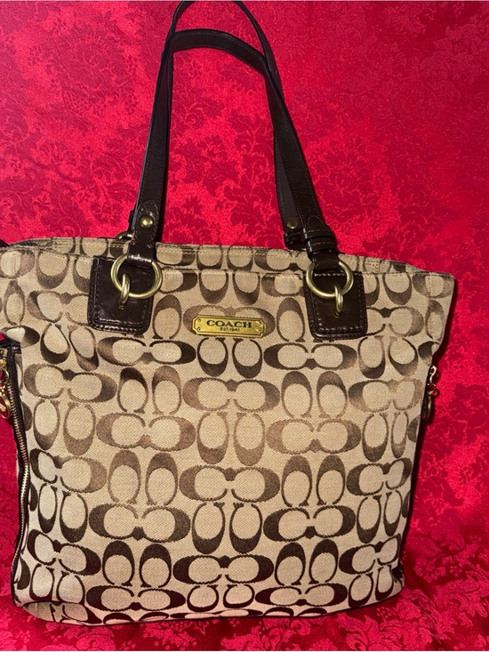 Coach Handbags - Coach Brown Signature Canvas Tote with Dark Brown Leather Trim